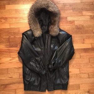 Faux Fur Hood Leather Jacket